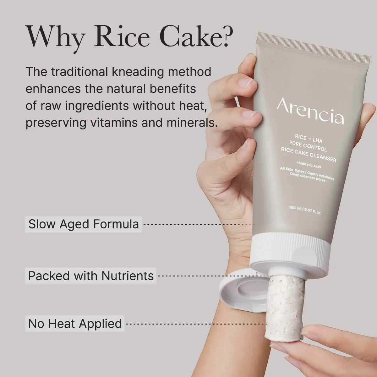 ARENCIA Rice + LHA Pore Control Rice Cake Cleanser 150g - Image 7
