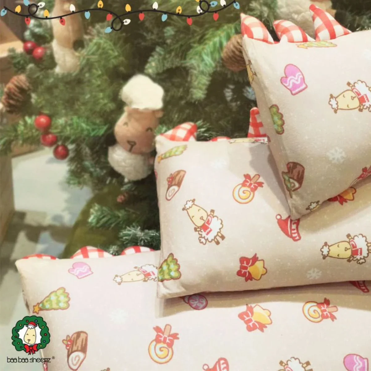 Baabaasheep Christmas Beige Holiday Season Pillow - Image 3