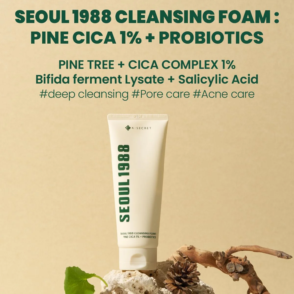 KSECRET Seoul 1988 Cleansing Foam : Pine Cica 1% + Probiotics 150ml - Image 2