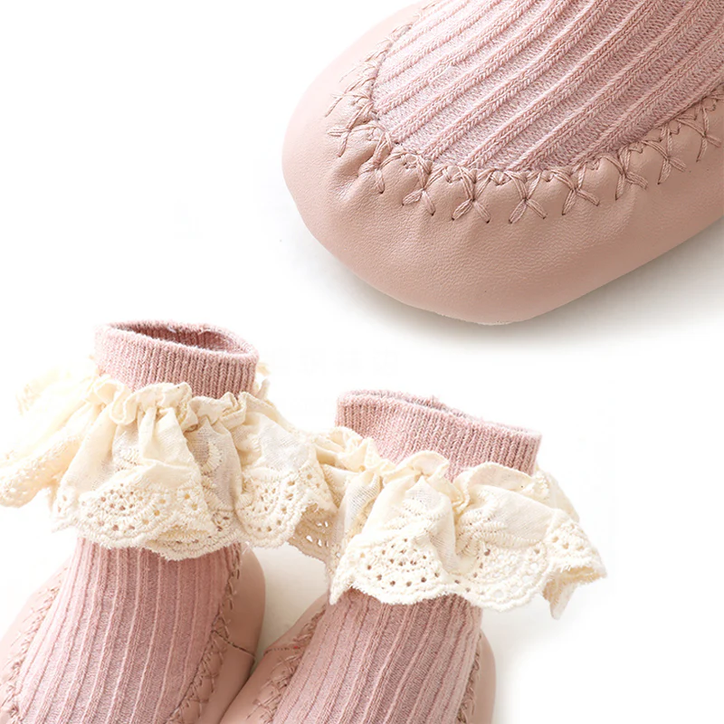 Pink Ruffle Leather Baby Socks - Image 2