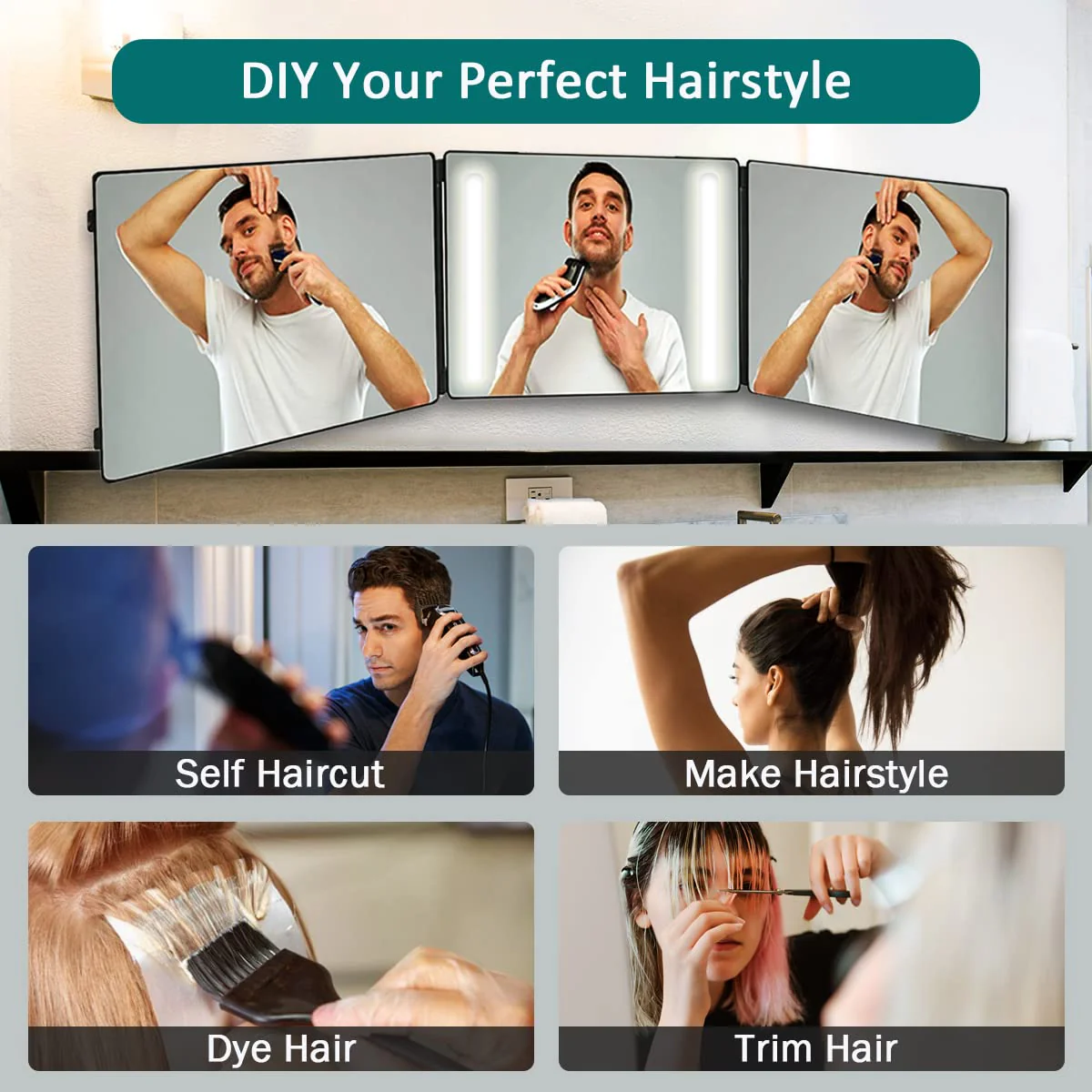 Portable Hanging 3-fold Led Mirror - Image 3